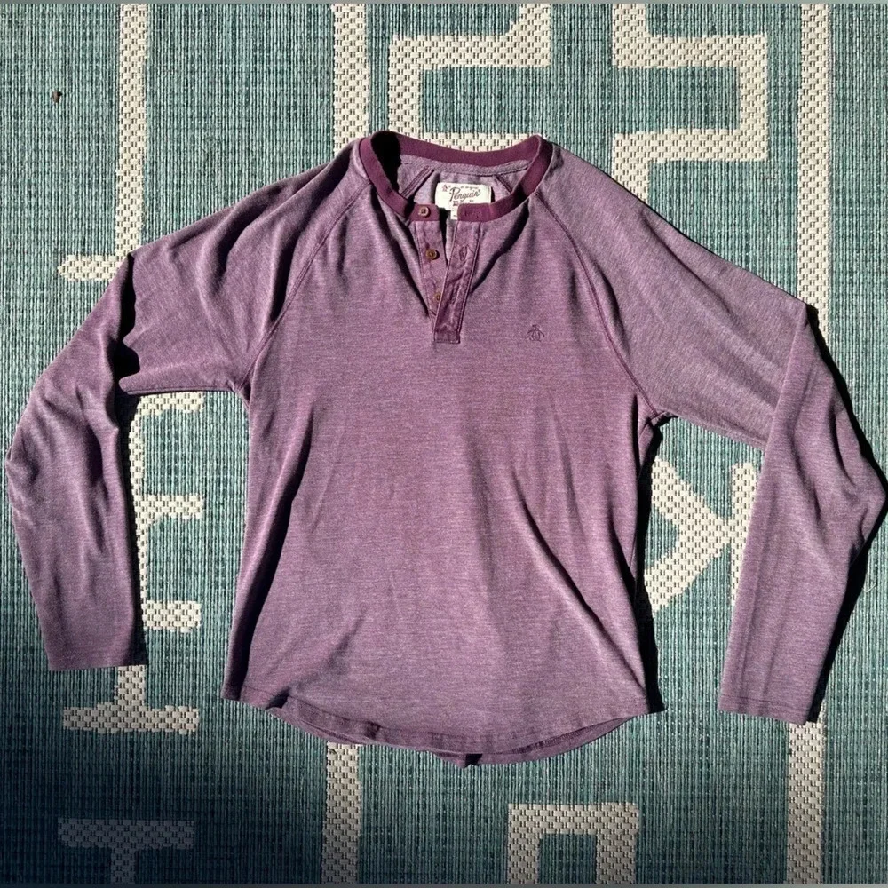 Original Penguin by Munsingwear Purple Henley Long Sleeve Shirt Size Large